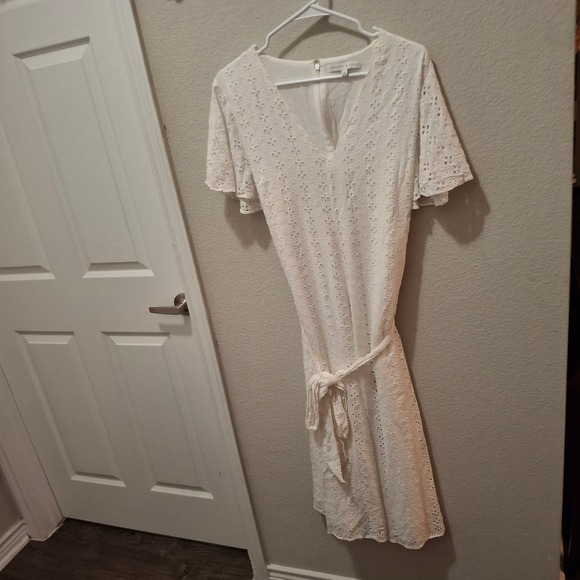 Preston & York Dresses & Skirts - PRESTON & YORK‎ White Eyelet Lace Midi Dress Belted Flutter Sleeve Size 18